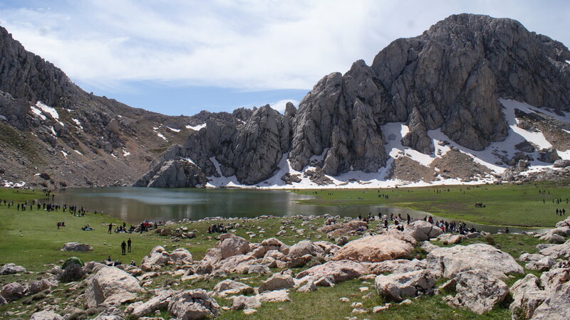 Mountain Lake with People