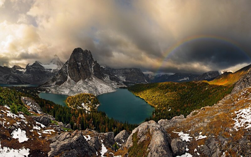 Mountain Lake with Rainbow — Blue, Dramatic