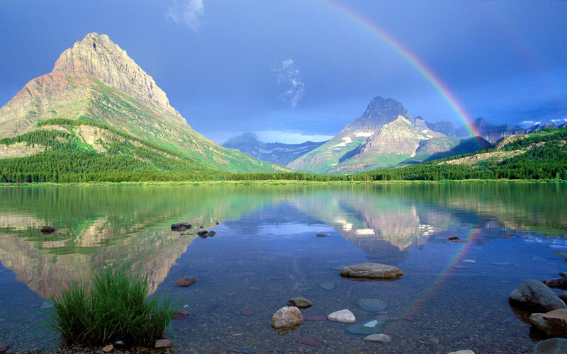 Mountain Lake with Rainbow — Blue, Serene