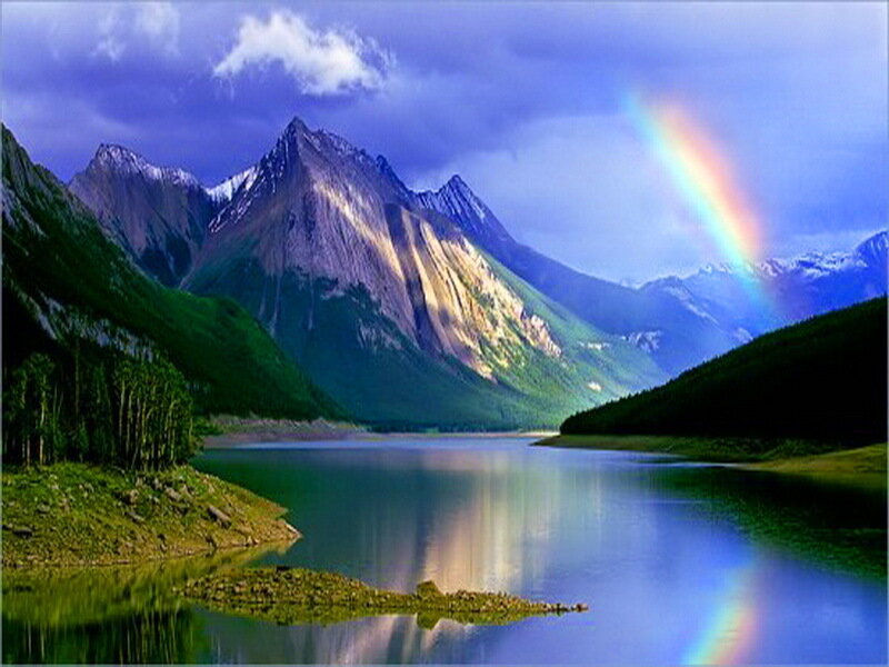 Mountain Lake with Rainbow — Blue