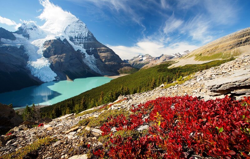 Mountain Lake with Red Shrubs