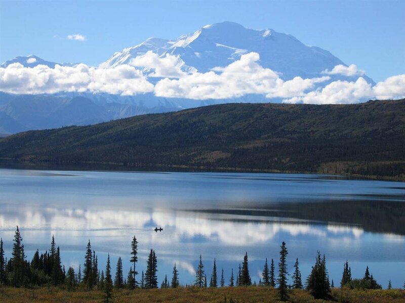 mountain lake with reflection