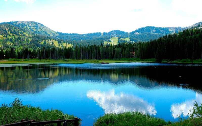 Mountain Lake with Reflection — Blue, Serene, Afternoon, Photograph, Forest