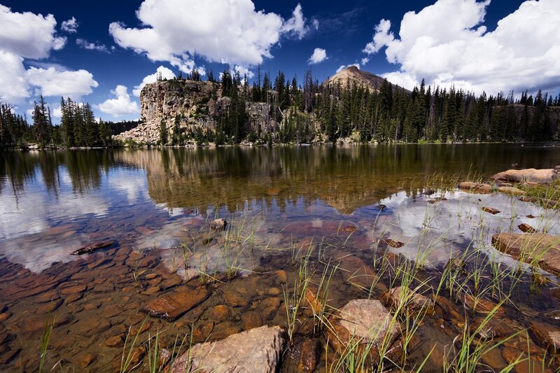 Mountain Lake with Reflection — Blue, Serene, Afternoon, Photograph, Trees