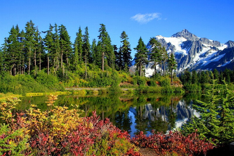 Mountain Lake with Reflection — Blue, Serene