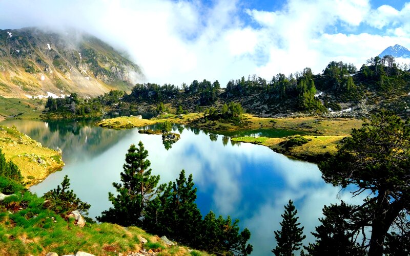 Mountain Lake with Reflection — Blue