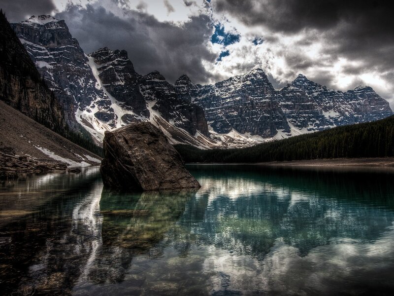 Mountain Lake with Rock — Blue, Dramatic