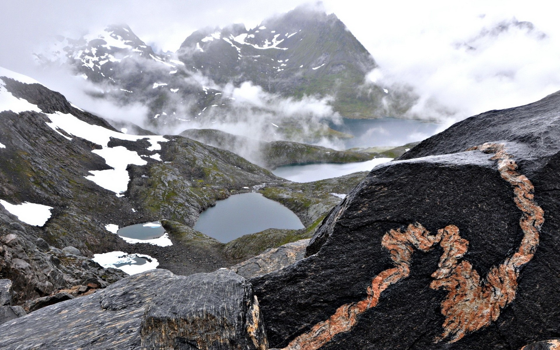 Mountain lake with rock formations