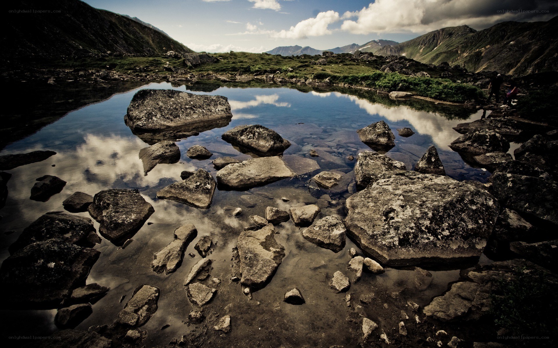 Mountain lake with rock reflections
