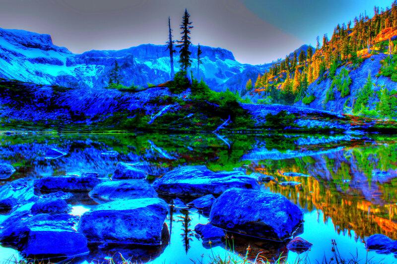 Mountain Lake with Rocks — Blue, Dramatic