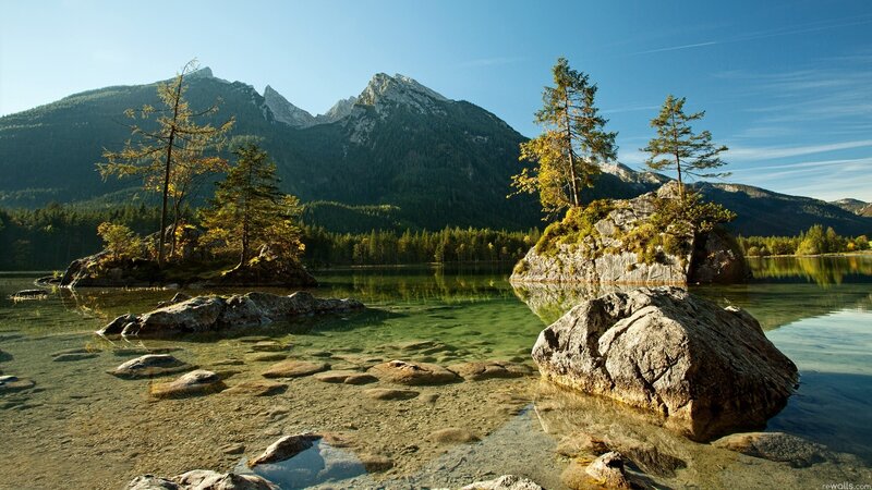 Mountain Lake with Rocks — Blue, Serene, Morning