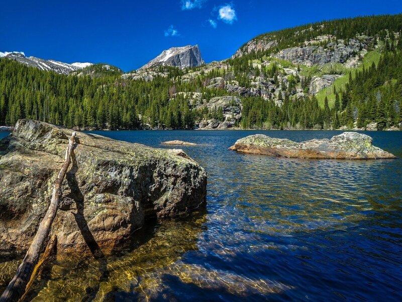 Mountain Lake with Rocks — Blue, Serene, Summer