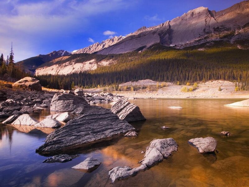 Mountain Lake with Rocks — Blue, Serene
