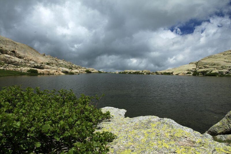 Mountain Lake with Rocks — Gray