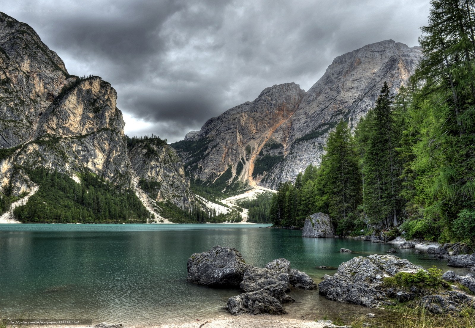 Mountain lake with rocky cliffs