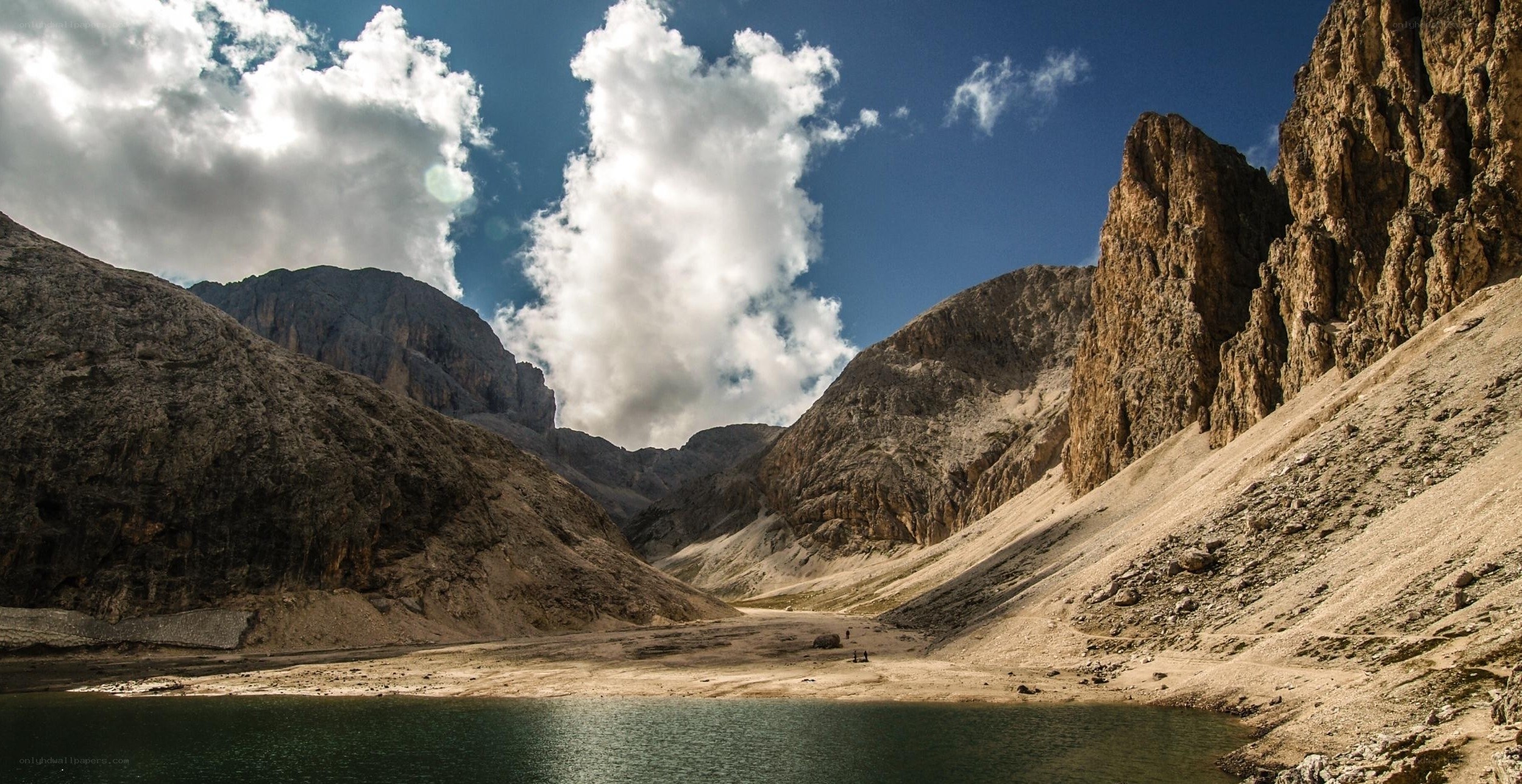 Mountain lake with rocky cliffs