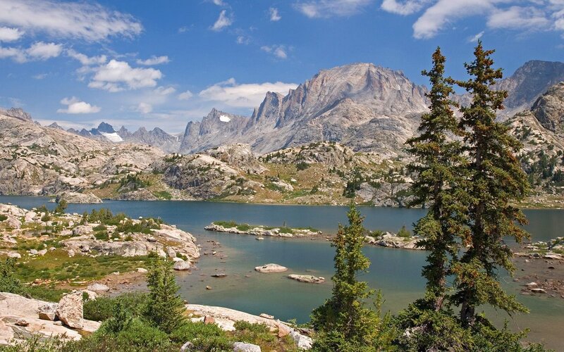 Mountain lake with rocky peaks