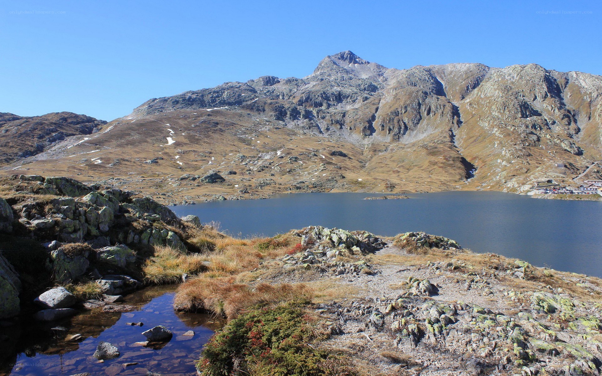Mountain lake with rocky peaks