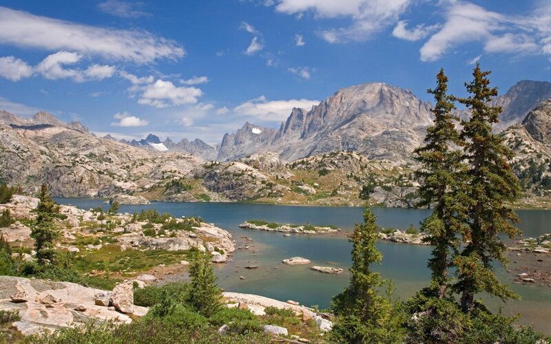 Mountain lake with rocky peaks