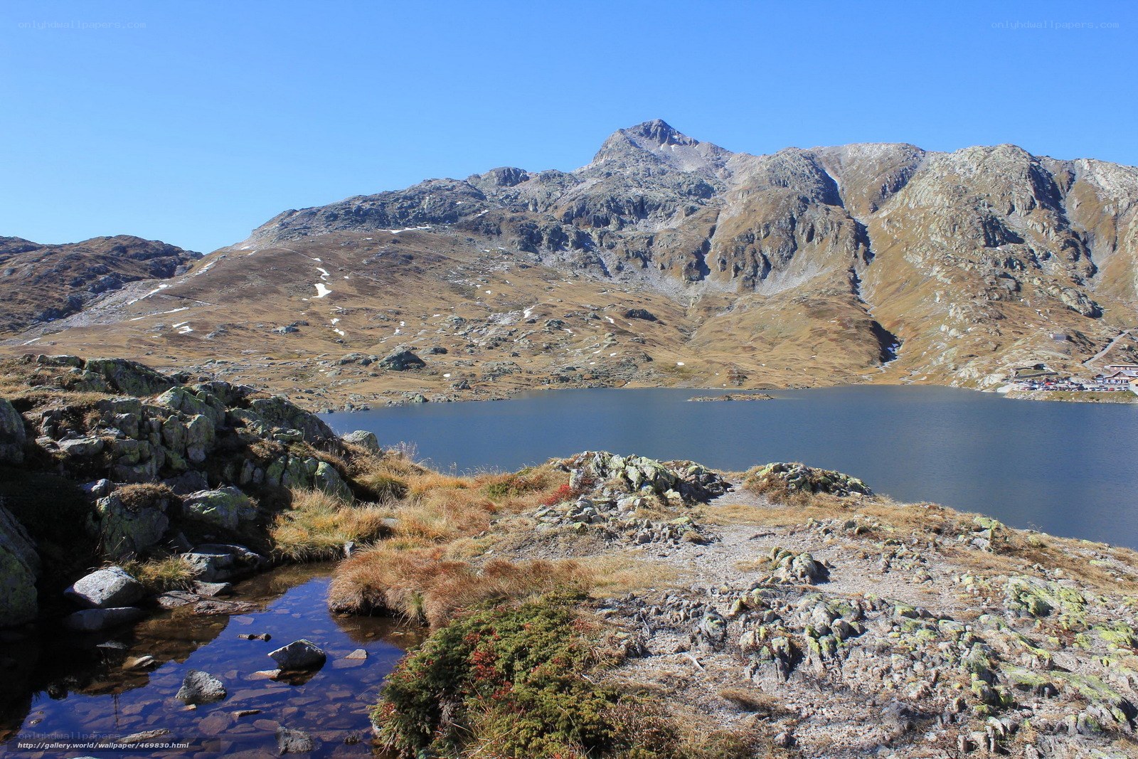 Mountain lake with rocky peaks