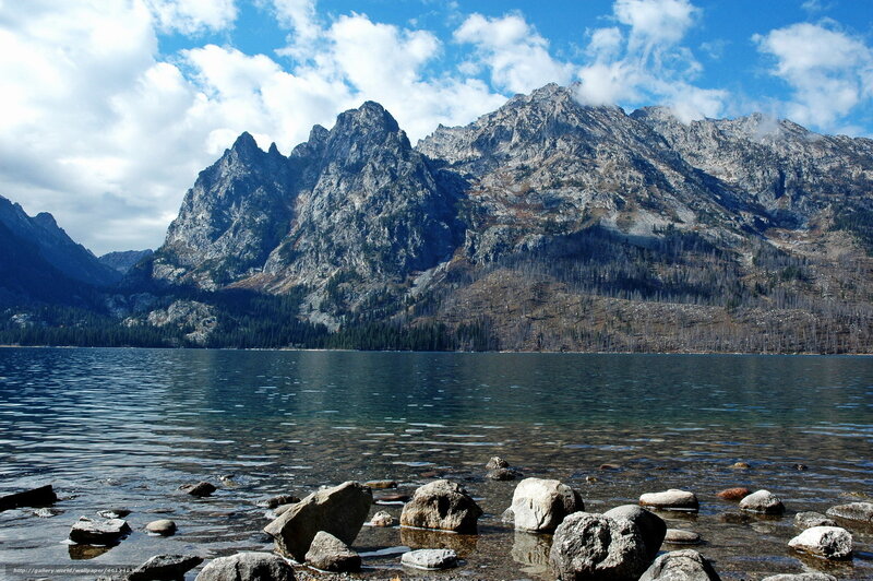 Mountain lake with rocky shore