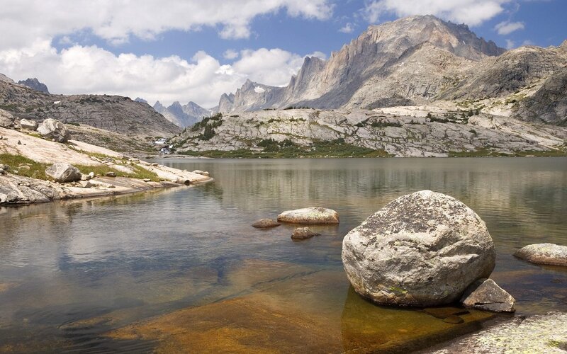 Mountain lake with rocky shores