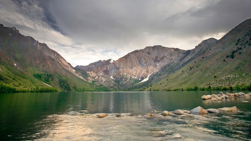 Mountain lake with rocky shores