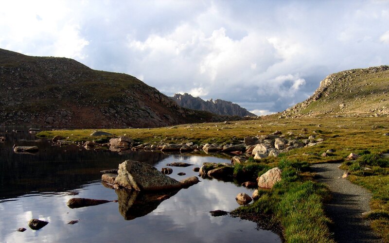 Mountain lake with rocky shores