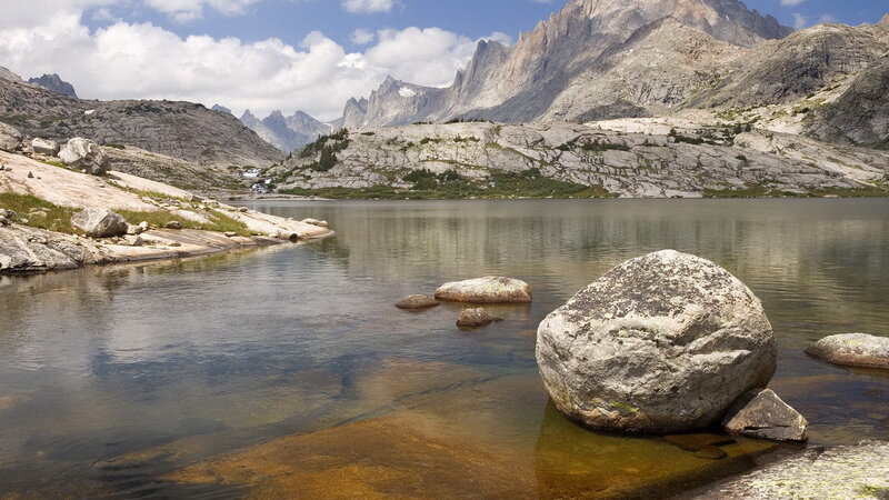 Mountain lake with rocky shores