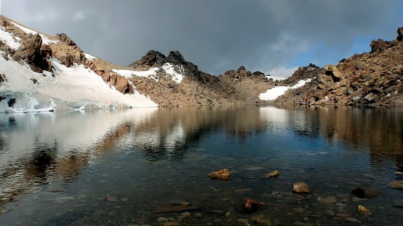 Mountain Lake with Snow — Blue, Dramatic