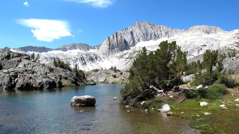 Mountain Lake with Snow — Blue, Serene, Afternoon