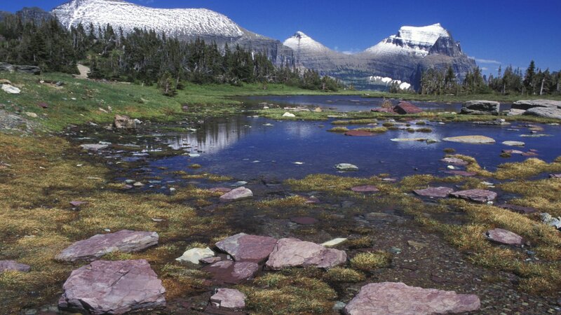Mountain Lake with Snow — Blue, Serene, Summer, Photograph, Snow-capped Mountains