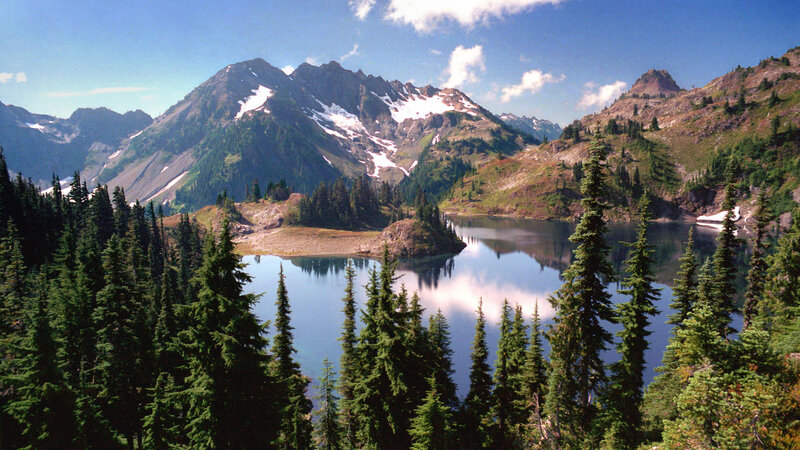 Mountain Lake with Snow — Blue, Serene, Summer