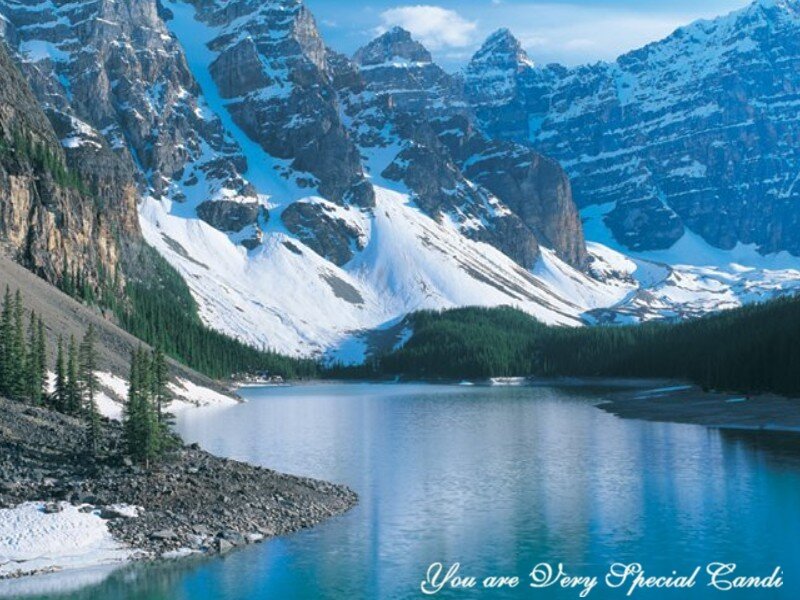 Mountain Lake with Snow — Blue