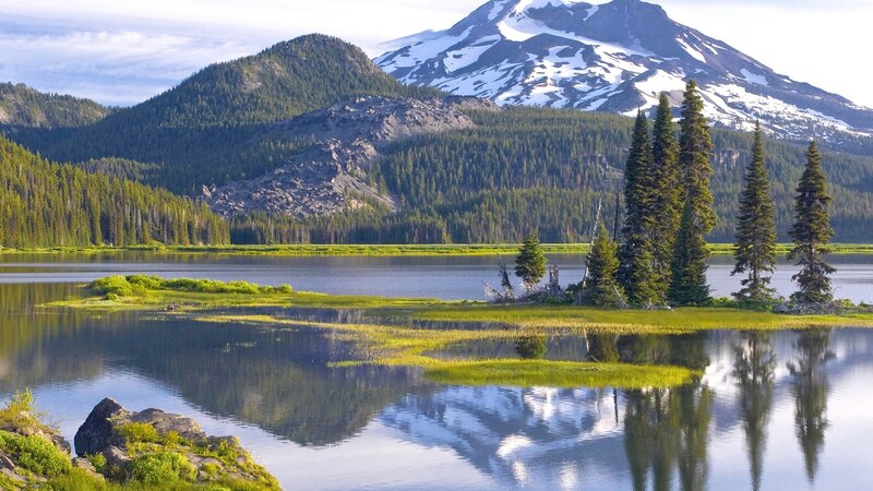 Mountain lake with snow-capped peak
