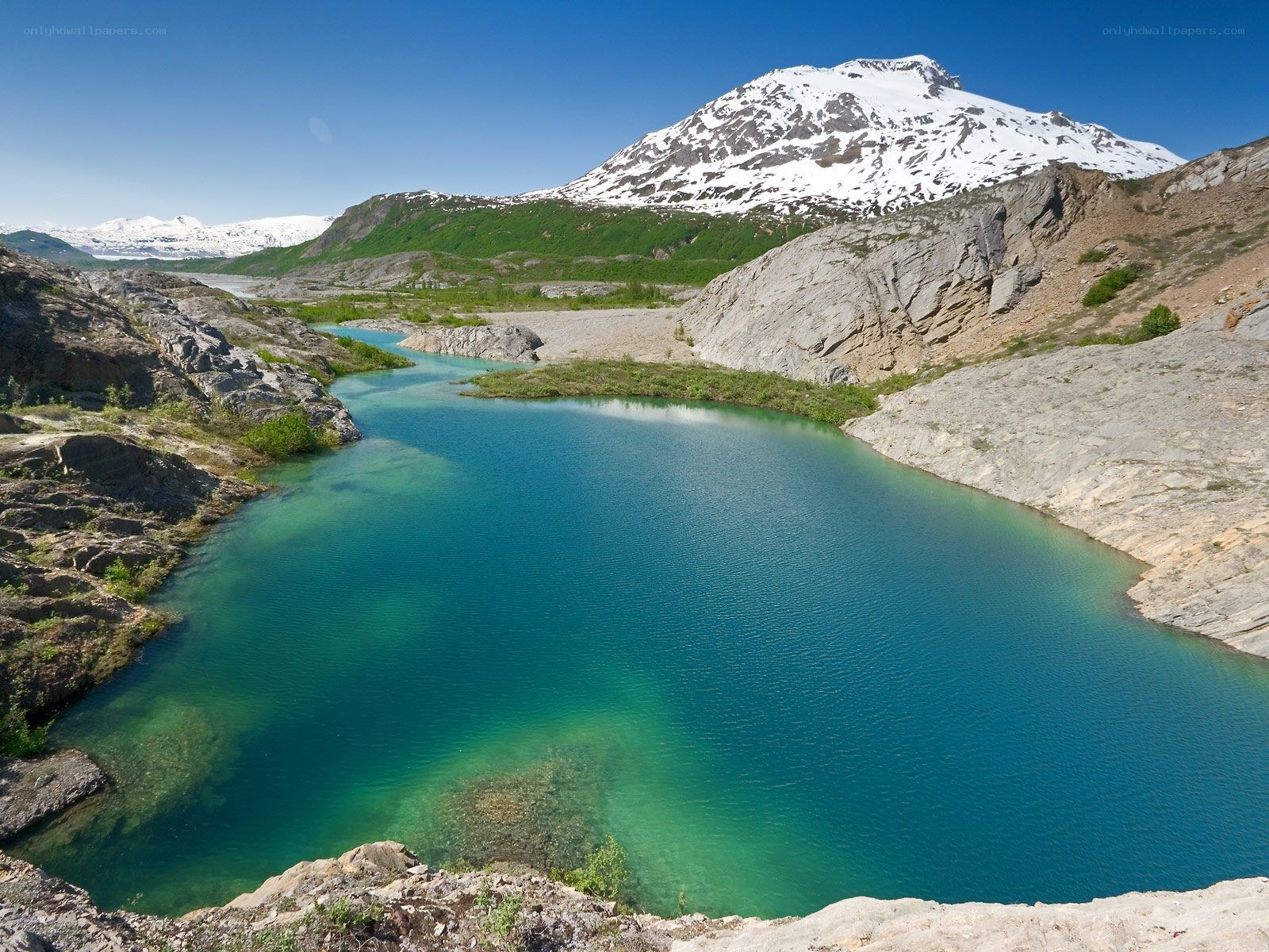 Mountain lake with snow-capped peak