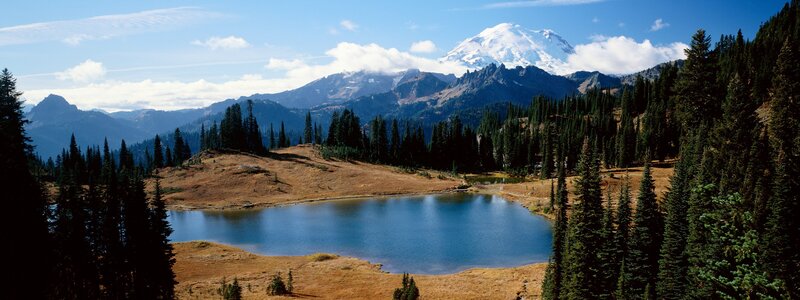 Mountain lake with snow-capped peak