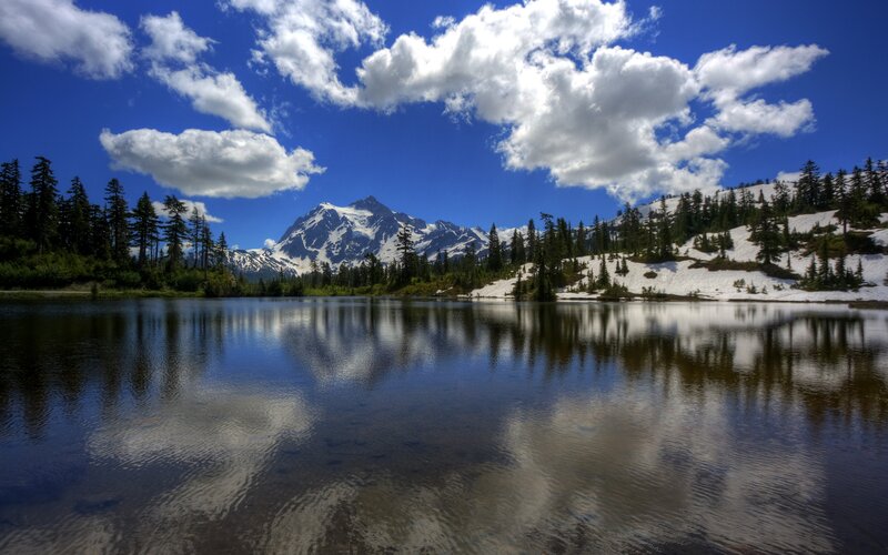 Mountain lake with snow-capped peak
