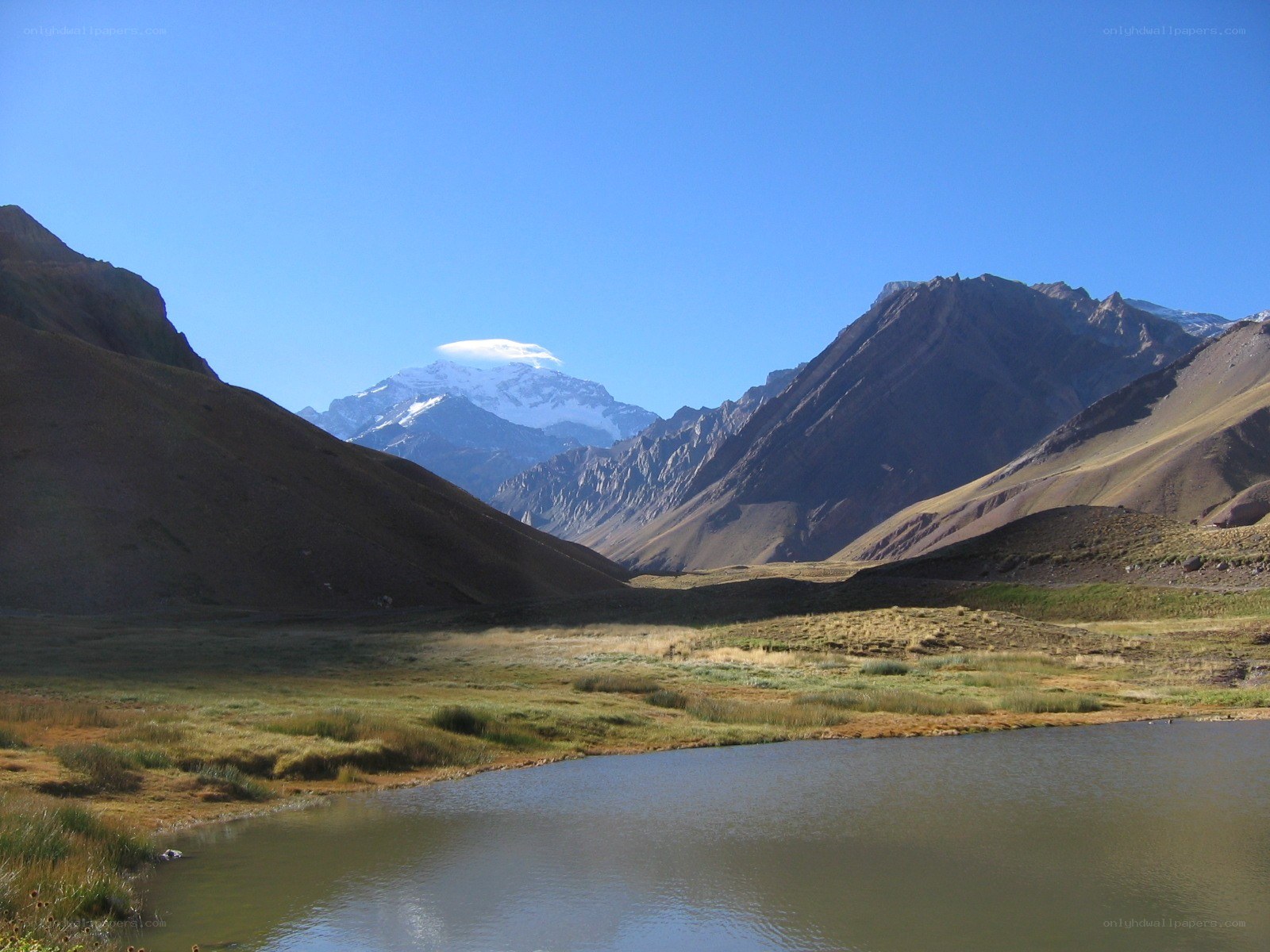 Mountain lake with snow-capped peak
