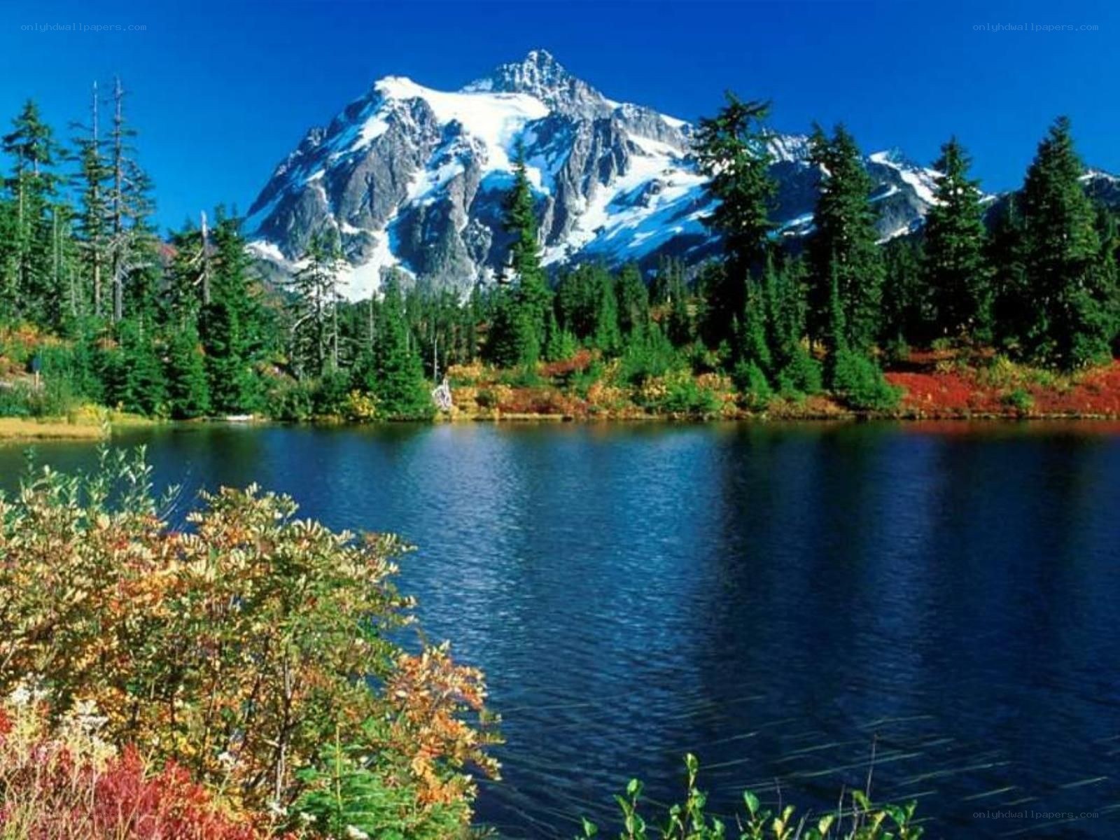 Mountain lake with snow-capped peak