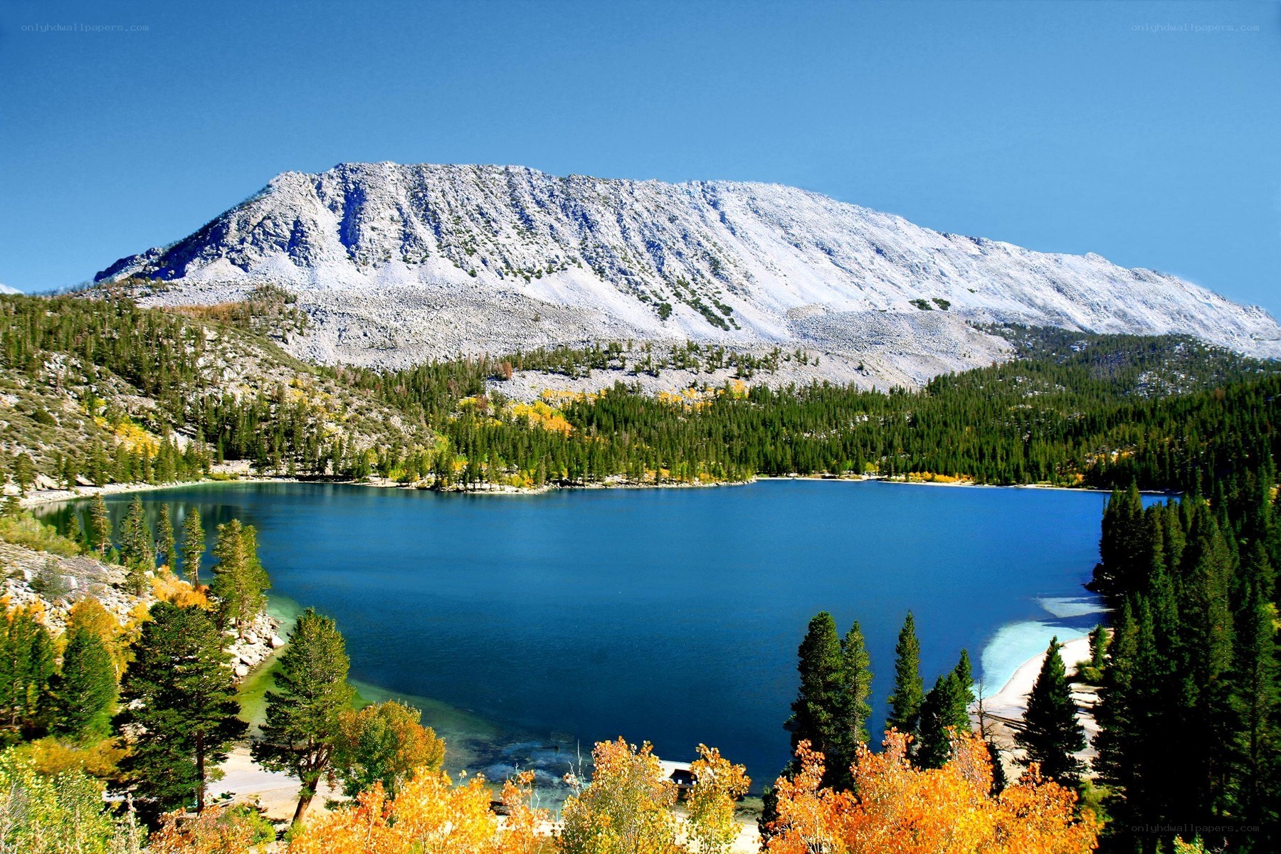 Mountain lake with snow-capped peak