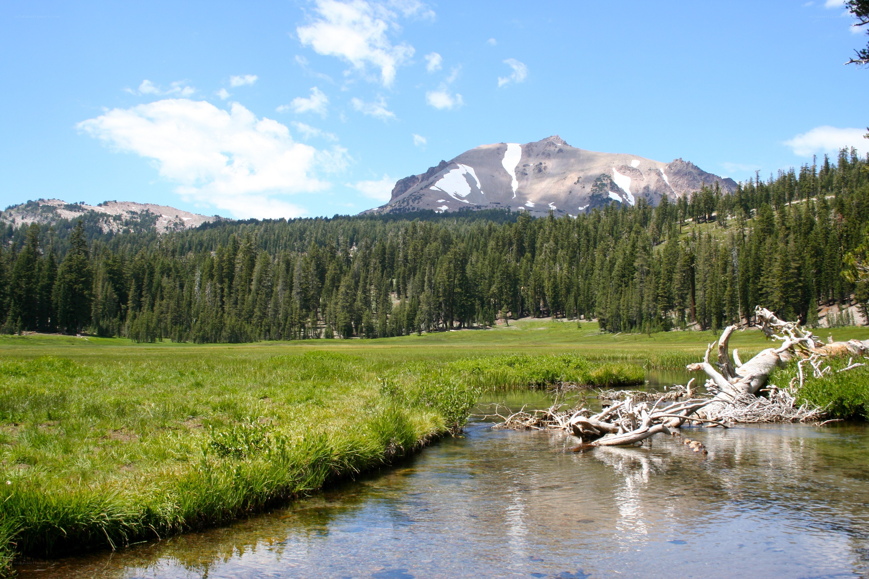 Mountain lake with snow-capped peak