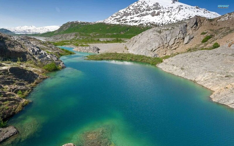 Mountain lake with snow-capped peak