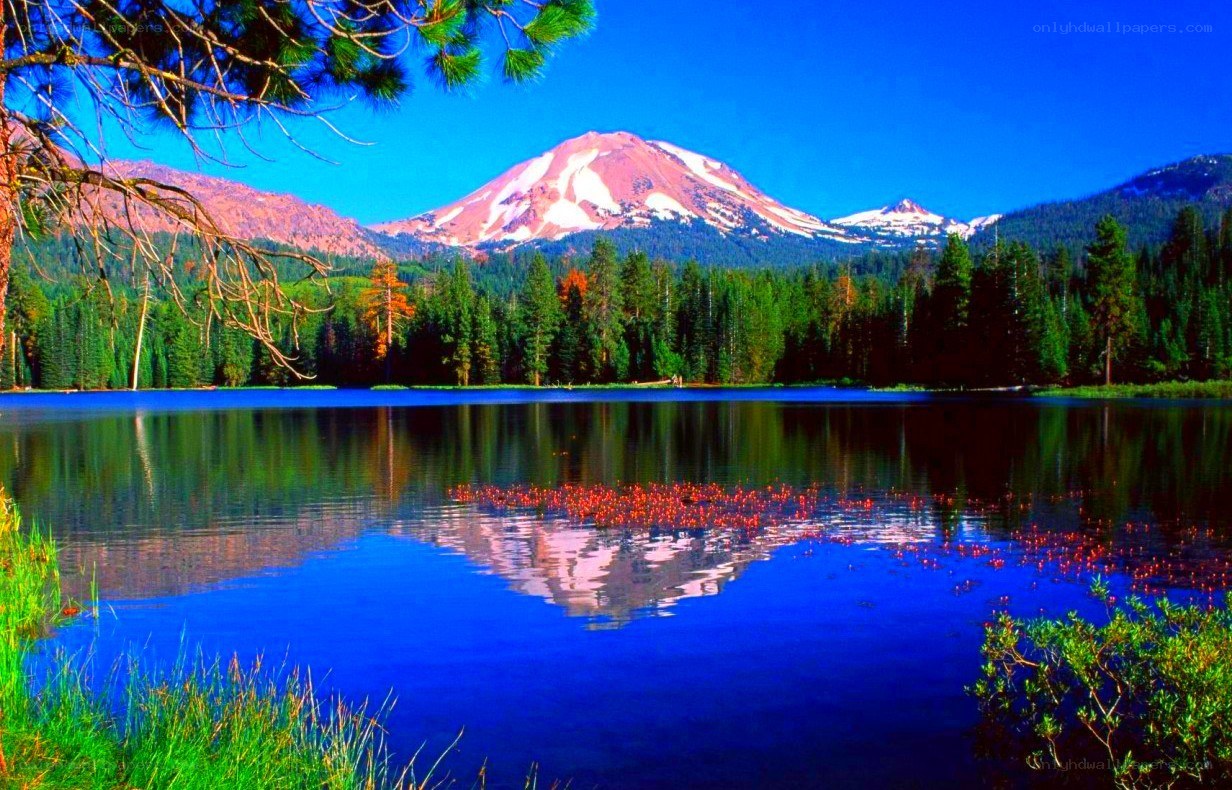 Mountain lake with snow-capped peak