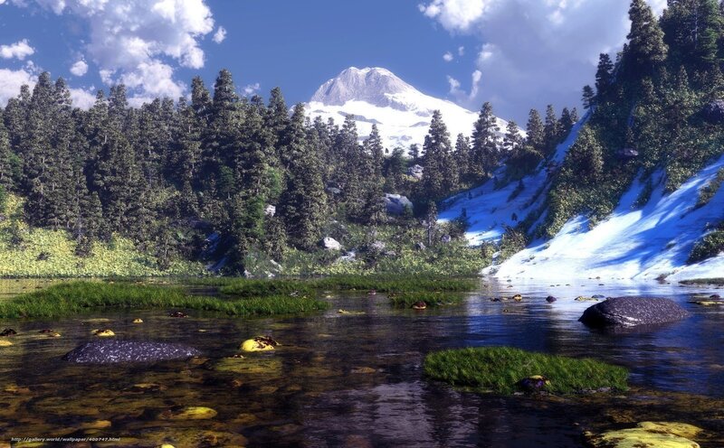 Mountain lake with snow-capped peak