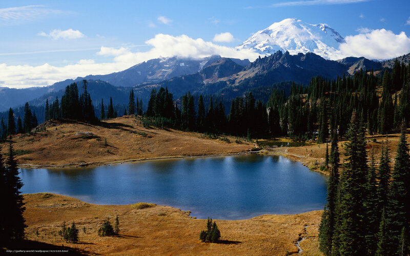 Mountain Lake with Snow-capped Peak — Blue, Serene