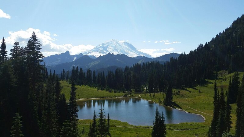 Mountain Lake with Snow-capped Peak — Green