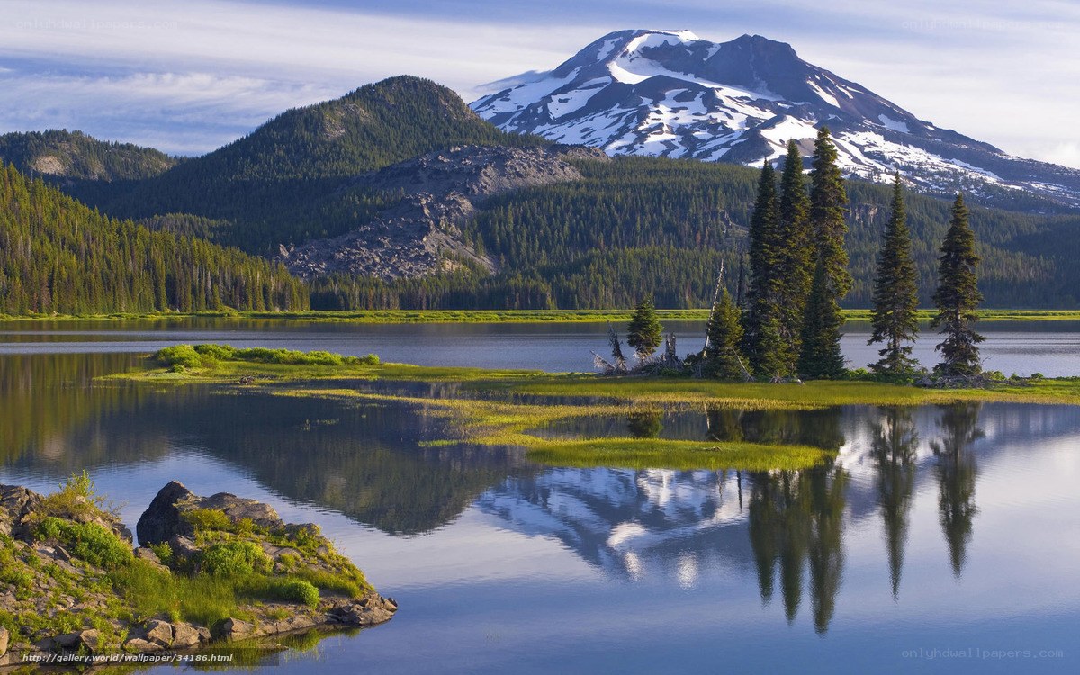 Mountain lake with snow-capped peak