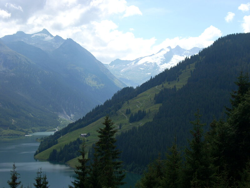 Mountain lake with snow-capped peaks