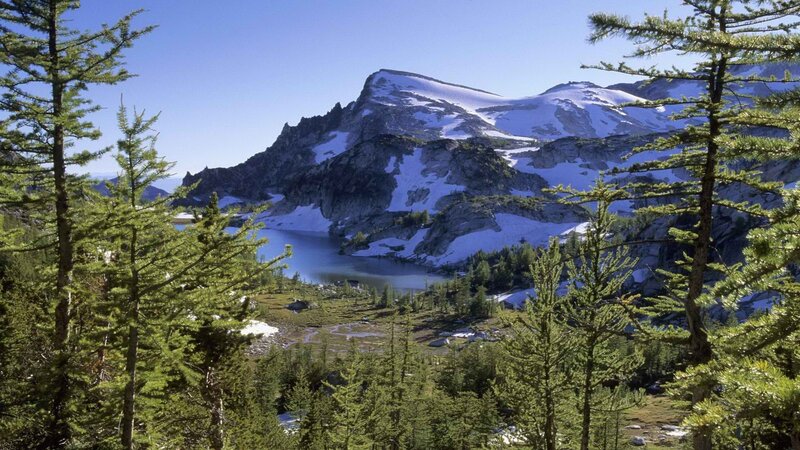 Mountain lake with snow-capped peaks